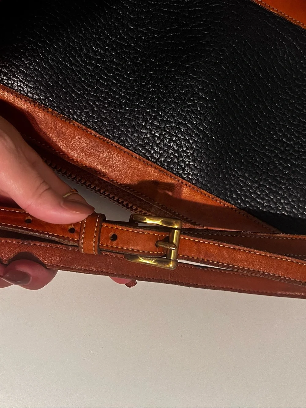 Dooney & Bourke Black and Brown Pebbled Leather Messenger Bag